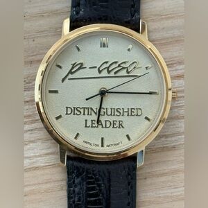 Hamilton Rare Distinguished Leader Watch New in Box Gold Dial Case Leather Strap